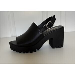 Steve Madden Size 10 Sunnyside Black Leather Slingback Chunky Platform Heels